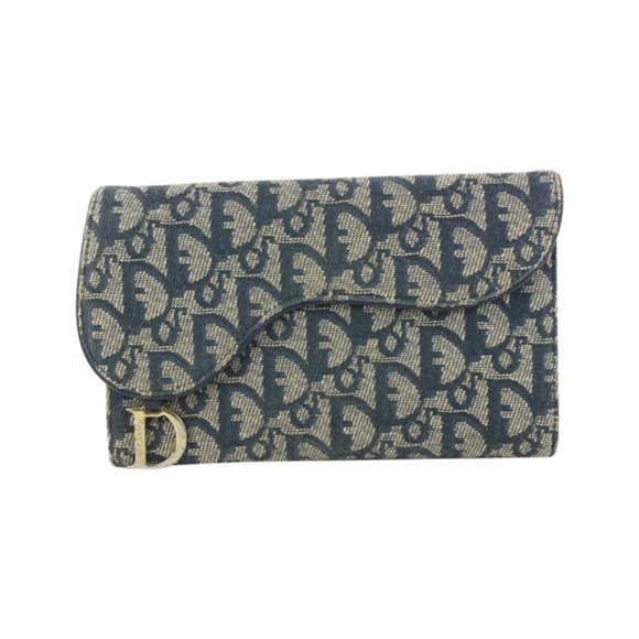 Dior Navy Blue Monogram Trotter Saddle Flap Long - Picture 1 of 12